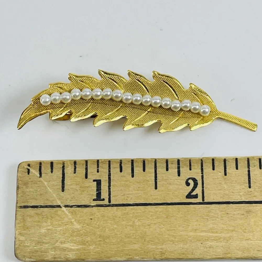 Elegant Gold Tone Feather Leaf Hair Clip Faux Pearl Alligator Barrette Fashion